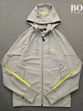 BOSS Hugo Boss Men's Sicon Gym Active Full-Zip Track Jacket Hoodie Grey Neon XS